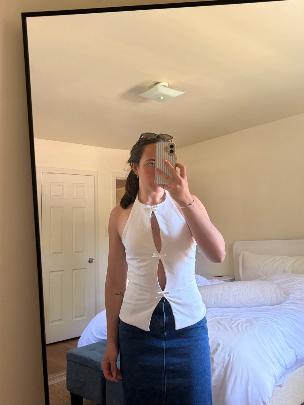 Zara Cream Sleeveless Top with Front Bow Accents